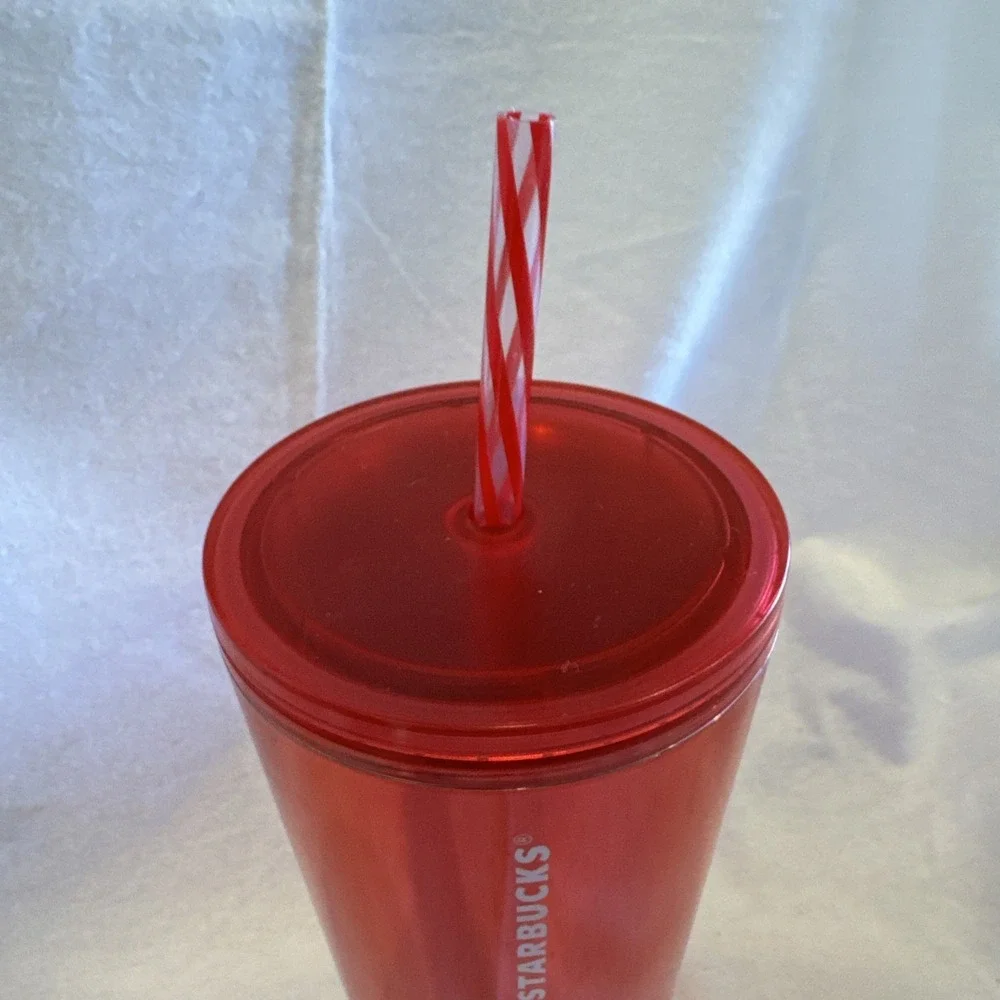 Starbucks Venti 24oz Cup‎ Tumbler Shiny Ruby Red Pink With Chrome Finish